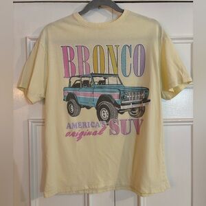 Women’s Ford Bronco Yellow Pink Oversized Short Sleeve T Shirt size XS